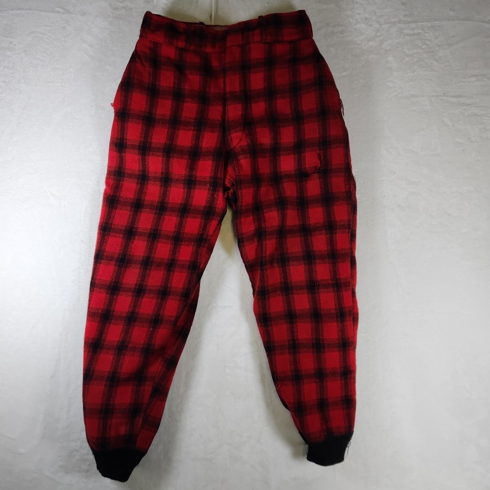 Vtg Woolrich Buffalo Plaid Wool‎ Hunting Pants Red Black Distressed Repair M